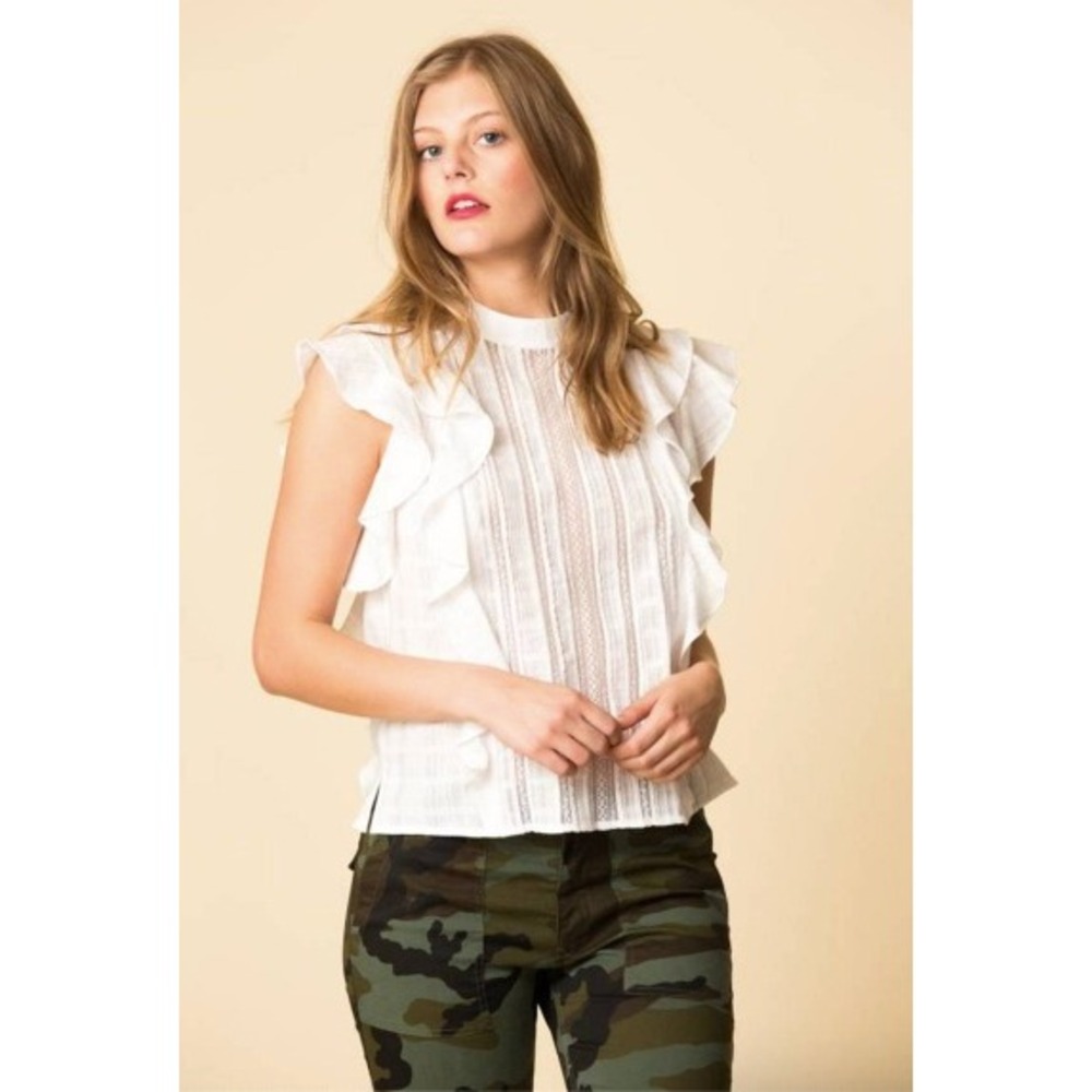 Veronica Beard Sol Top Size 4 | White Cotton Lace Ruffle Blouse $295 Designer